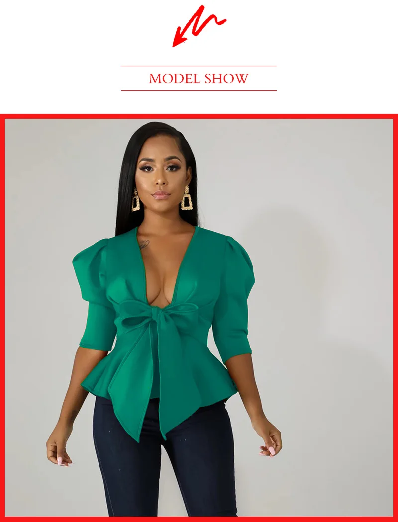 Stigende Half Sleeve Sexy Deep V Neck Bow Blouse Women Summer Casual Solid Color Ruffle Blouse Elegant Bandage Crop Blouse Top