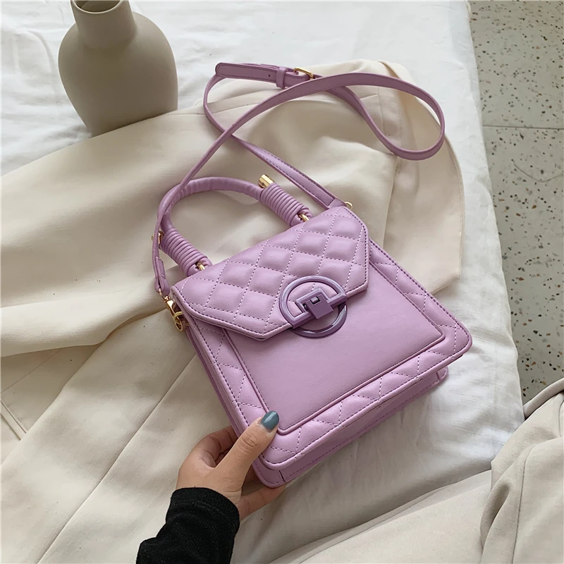 Ромбовидная решетка из искусственной кожи сумки через плечо для женщин 2020