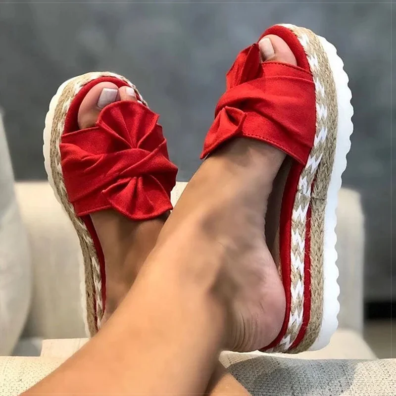 Сандалии женские на платформе с бантом милые босоножки танкетке обувь