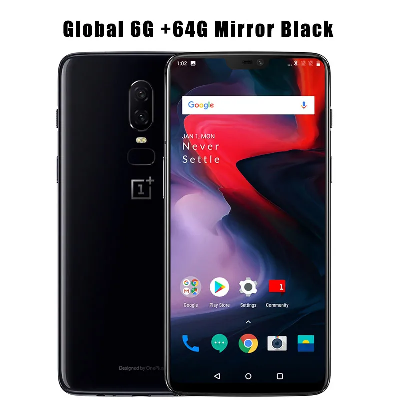 6G 64G Mirror Black Мобильный телефон Oneplus 6 с глобальной прошивкой, 6,28 дюймов, 6G/8G ram, Восьмиядерный Android 8,1, разблокировка отпечатков пальцев, зарядка - Цвет: 6G 64G Mirror Black