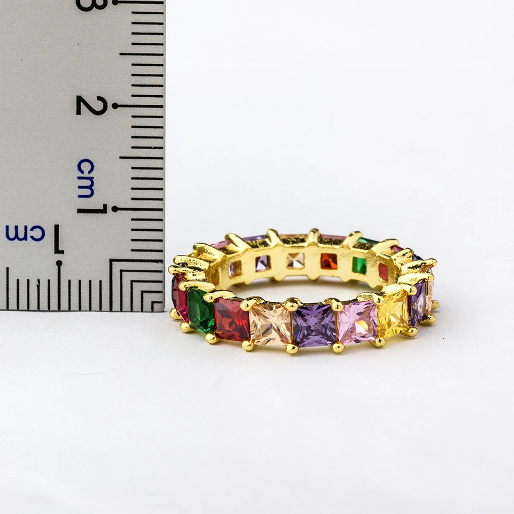 Золото Цвет уникальный дизайн Радуга Багет CZ кольцо с твердым покрытием