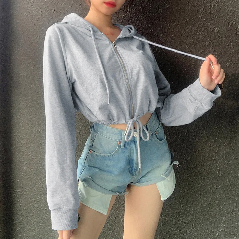 Модный короткий свитер на молнии с капюшоном пальто Осенний базовый