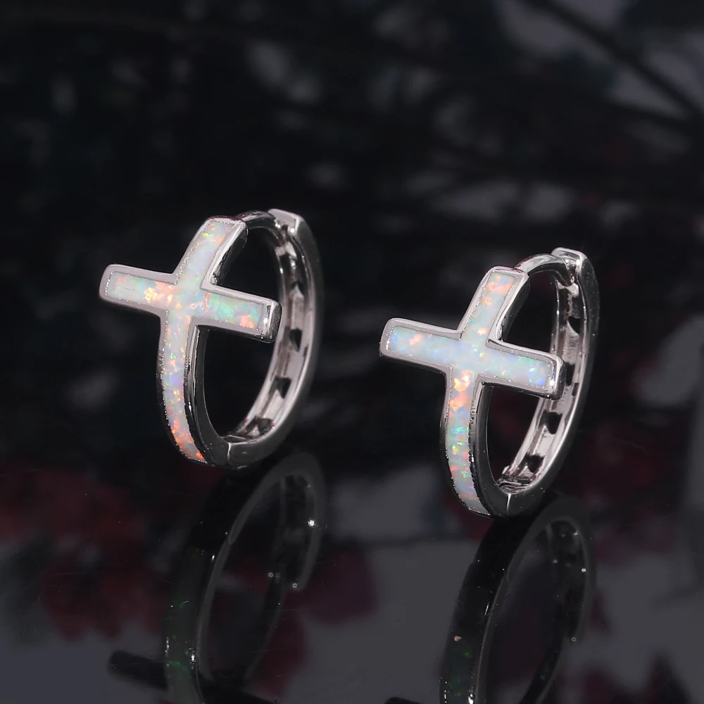 Женские серьги-кольца CiNily с белыми синими огненными опаловыми и серебряными