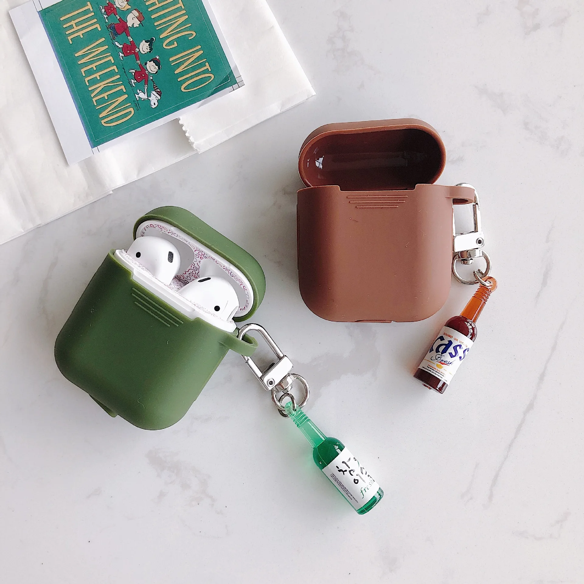 

Cute Wine Bottle Keychain For Airpods Case Earphone Silicone Bluetooth Wireless Protective Case For AirPods 1 2 Fundas