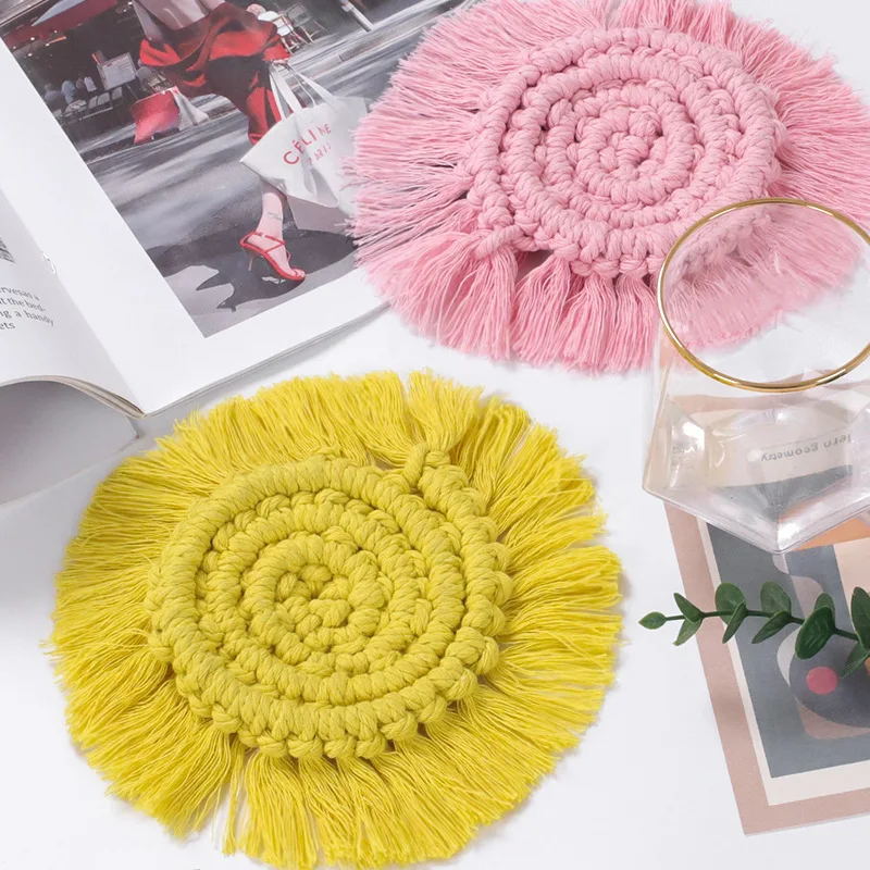 

Round Cotton Rope Tassel Nordic Style Non-slip Kitchen Placemat Coaster Insulation Pad Dish Coffee Table Mat Home Decor 51008