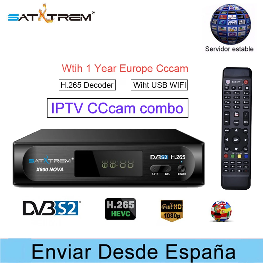 Satxtrem X800 Nova Ccam IP ТВ спутниковый ресивер с MT7601 Wifi DVB S2 H.265 рецептор Испания USB ТВ Тернер приемник Azamerica