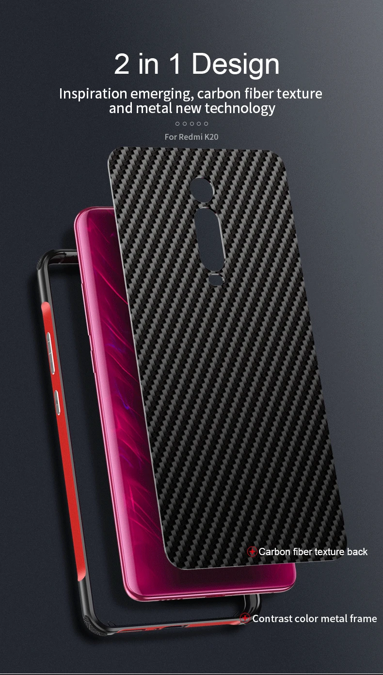 New Style Carbon Fiber Case for Xiaomi Redmi K20 Pro Mi 9T Aluminum Metal Bumper Phone Cover For |