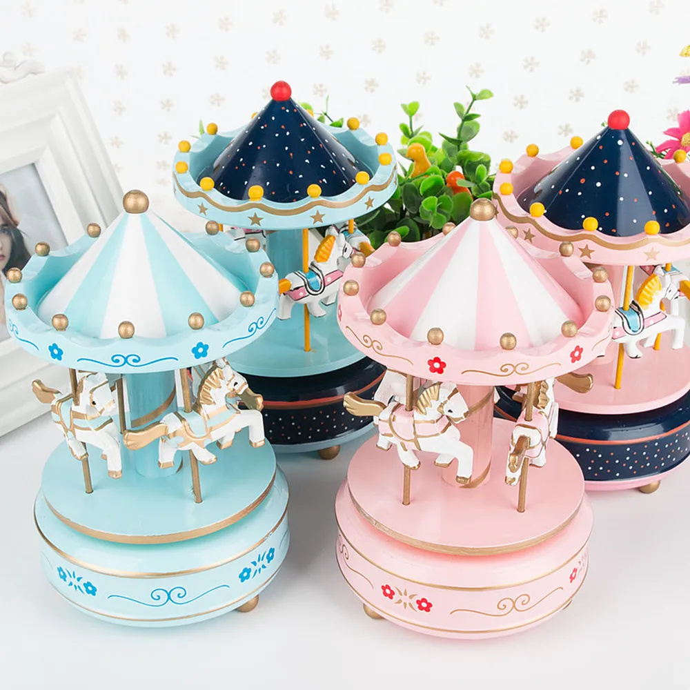 

Wooden carousel cake decoration music box music box birthday cake decoration Christmas day gift baby room decoration gift unisex