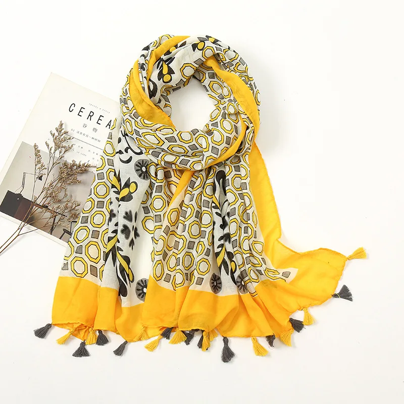 

Осенне-зимняя женская модная шаль с цветочной кисточкой, шарф, Женская пляжная Солнцезащитная качественная шаль, хлопковый шарф, мусульман...