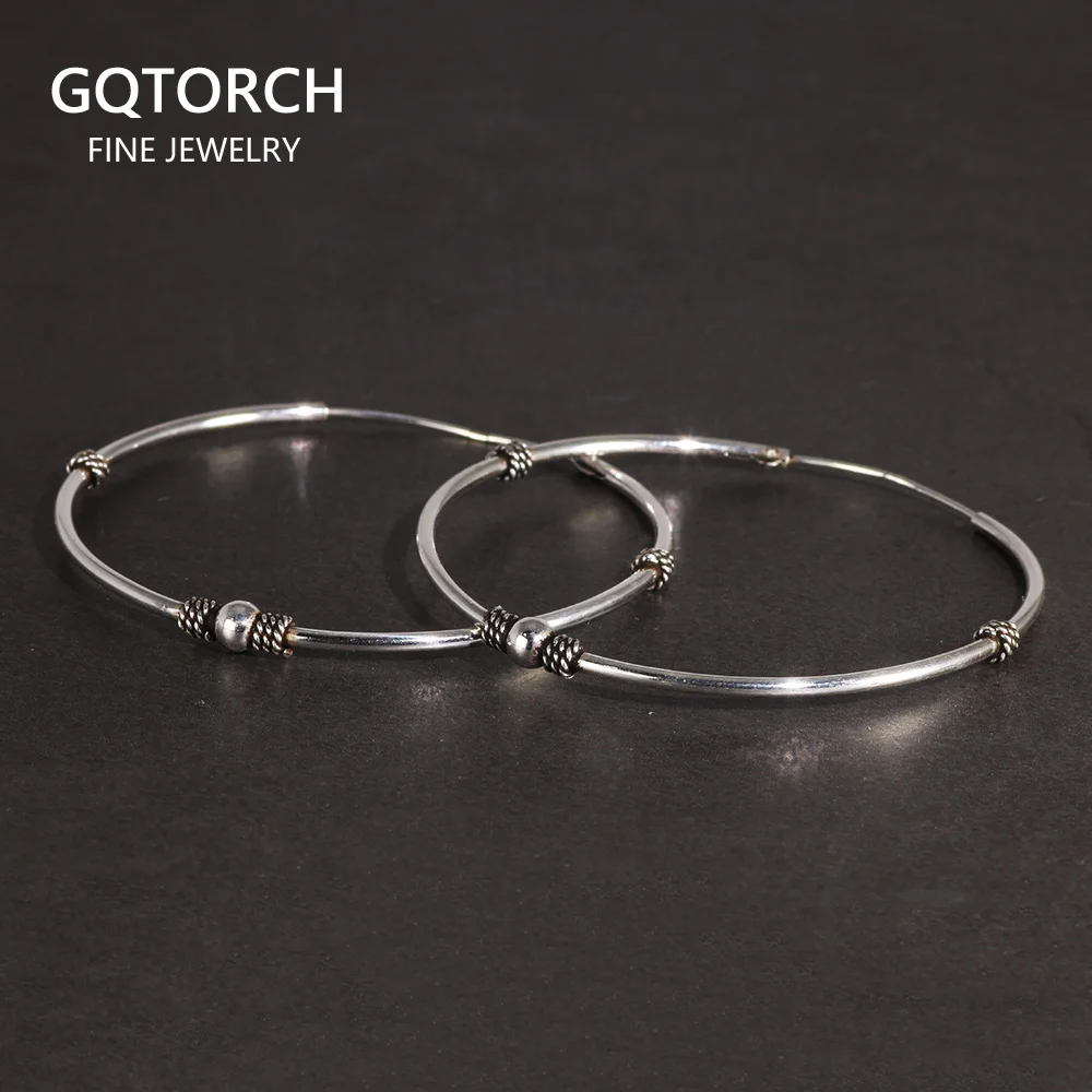 Стерлинговое Серебро 925 пробы 50 мм большой круг обруч серьги для женщин простой