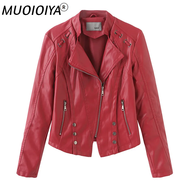 

2022 Fashion Biker Moto Autumn Winter Women Leather Coat Female Rivet Leather Jacket Women's Outerwear Female Jacket 6603