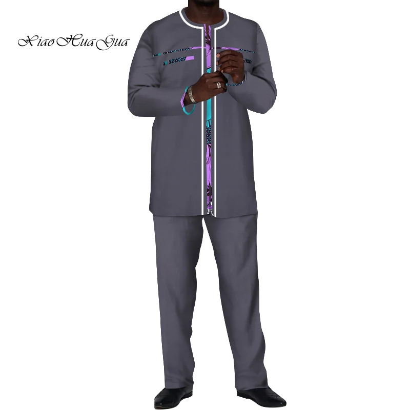 Мужской комплект из 2 предметов рубашка и брюки с Африканским восковым принтом в