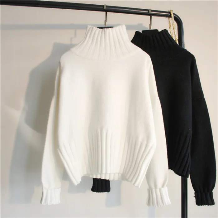 

OMCHION Korean Style Turtleneck Sweater 2020 Winter Loose Solid Color Women Pullover White Long Sleeve Jumper LYT74