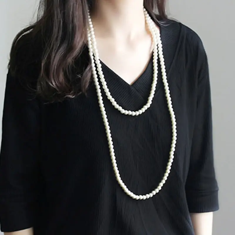 Длинное ожерелье для женщин модное классическое колье с искусственным жемчугом