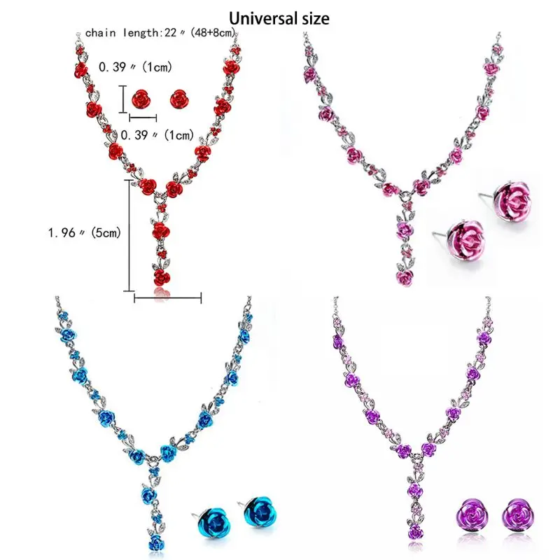 Женский Ювелирный Комплект Стразы с подвеской в виде цветка розы ожерелье и