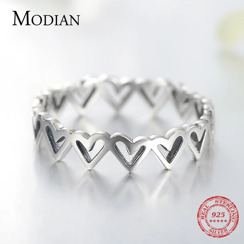 Женское кольцо из серебра 925 пробы с сердечками|Кольца| |