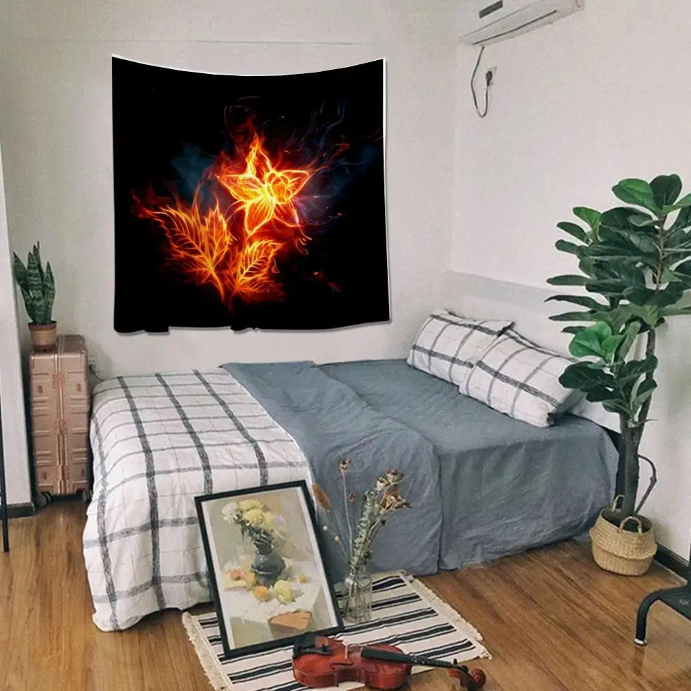 

Creative Nordic Style Bedside Bedroom Tapestry Black Flame Wall Hanging Home Drecoration