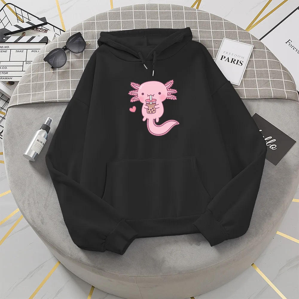 

Симпатичные Мультяшные толстовки Axolotl с надписью «Love Bubble Tea», забавная толстовка, Женская толстовка с капюшоном и принтом, уличная одежда, же...