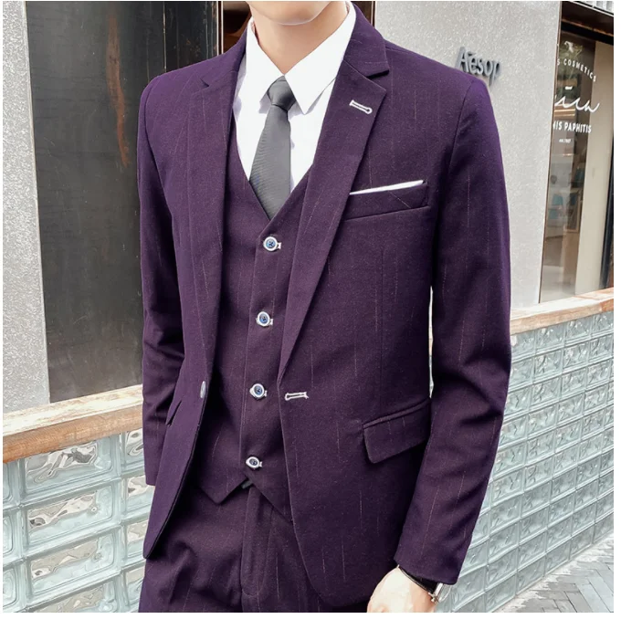 

( Jacket + Vest + Pant)Men's Autumn New Slim Fit Single Row One Button Professional Suit Three Piece Wedding Best Man Suit