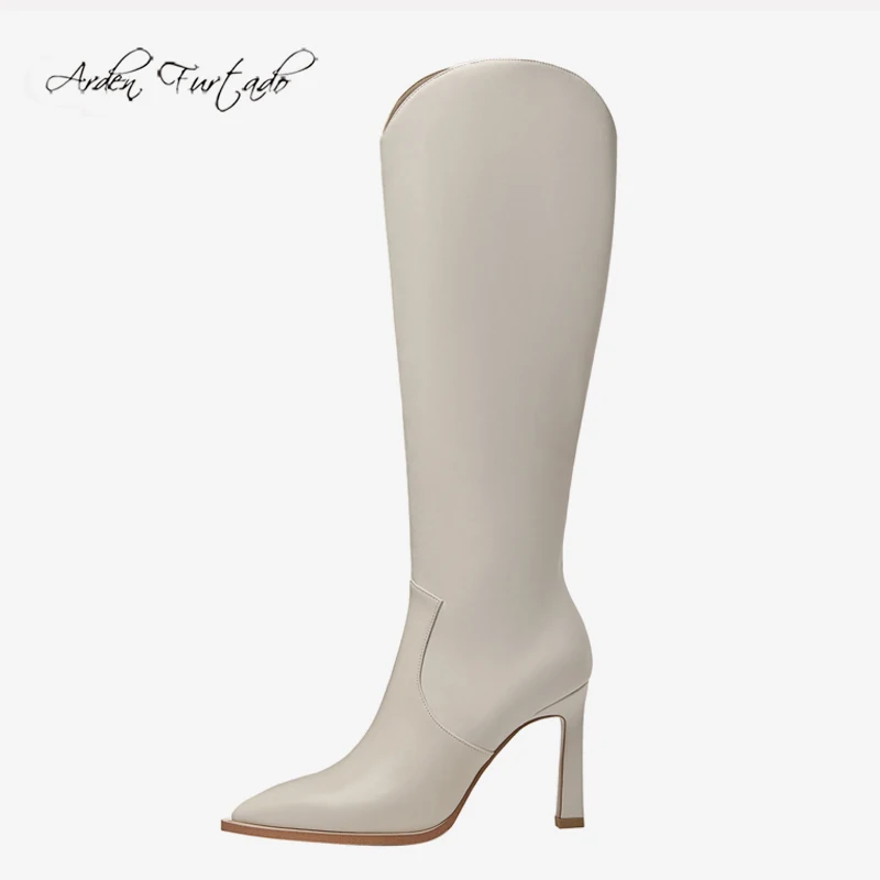 

Arden Furtado winter fashion 2021 Pointed toe Stilettos heels Women's boots zipper Black nude Knee high boots ladies shoes 41 42