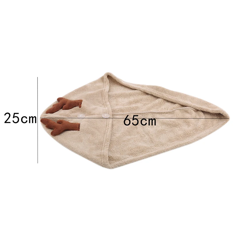

Coffee 65*25CM Resilience Coral Velvet 1Pcs Dry Hair Cap Cartoon Hair Cap Absorbency Children Shower Cap