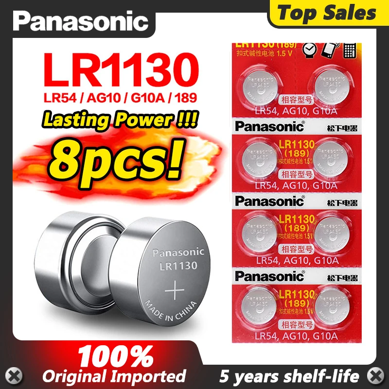 

AG10 Battery 8Pcs LR1130 LR54 Coin Button Cells 1.5V Alkaline D189 D389 D390 G10 G10A 1159SO 1168A 189 189-1 For Watch Toys