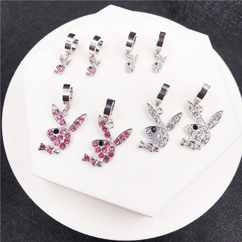 

ZN Fashion Jewelry Gift Rhinestone Rabbit Drop Earrings Stainless Steel Ear Buckle,Hooks,Clips,Hoop Punk Hip-Hop Rabbit Earrings
