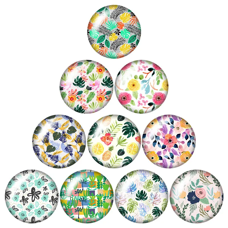 С красивыми цветами Листья узоры красочные 18 мм кнопки 10 шт. круглые фото