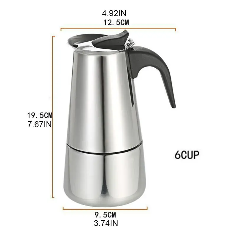 

4/6Cup Coffee Maker Pot Espresso Latte Percolator Electric Stove Home Office Kit