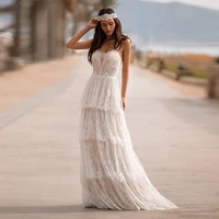 bohemian lace tiered wedding dresses for bride romantic beach bridal gown backless real floor length vestido de novia 2022