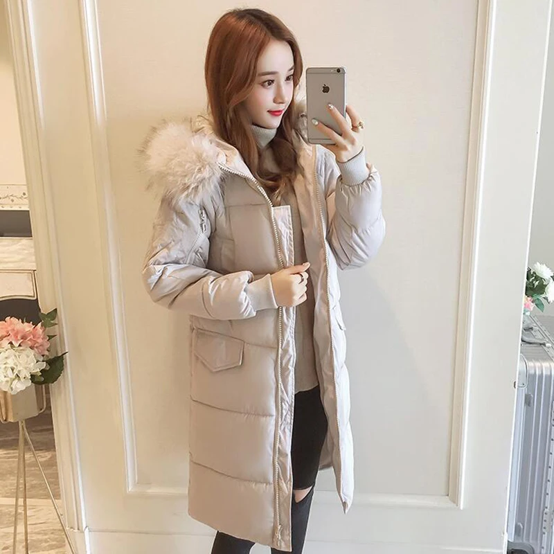 Новинка 2019 зимняя пуховая куртка из хлопка женское длинное пальто с капюшоном и