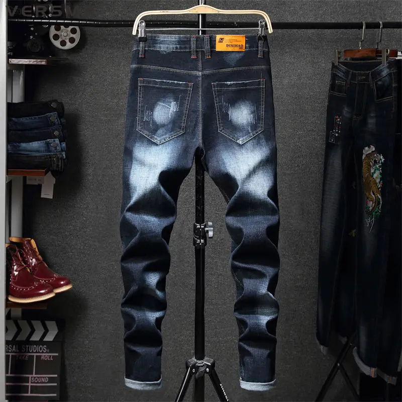 Винтажные вышитые рваные джинсы VERSMA байкерские брюки мужские облегающие прямые