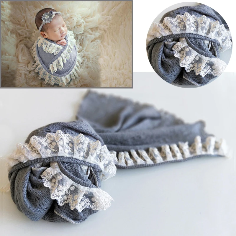 Newborn Baby Wraps Stretchy Lacy Infant Photo Wrap Swaddle Lacework Soft Elastic Knitted Swaddling Clothes 50*160cm