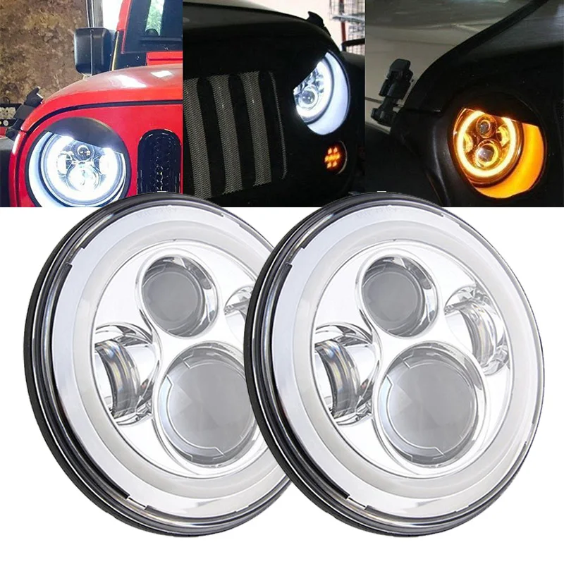 Черный/хром 7 дюймов круглые светодиодные фары DRL для Lada 4x4 urban Niva UAZ Hunter для Jeep wrangler Toyota FJ Cruiser налобный фонарь