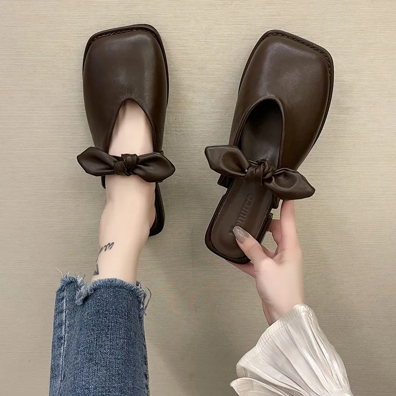 

Butterfly-Knot Low Slippers Casual Shoes Slipers Women Cover Toe Slides Luxury 2021 Soft Summer Rome Butterfly-knot PU Fashion H