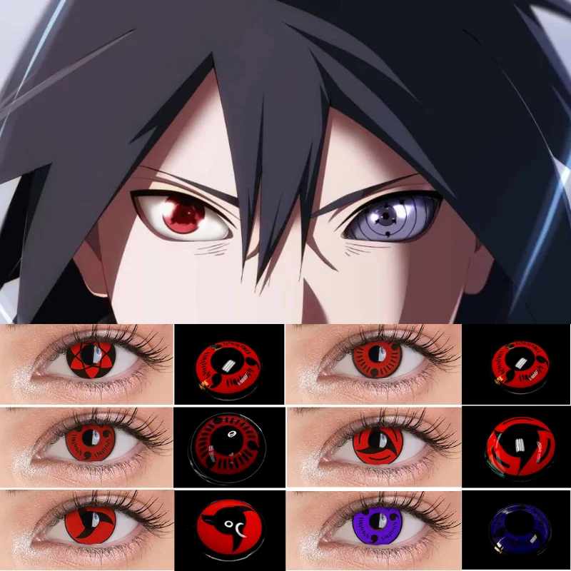 UYAAI 2Pcs/Pair Sharingan Contacts Annually Red Colored Contact Lenses Eye Lenses Cosplay anime tokyo ghoul lens