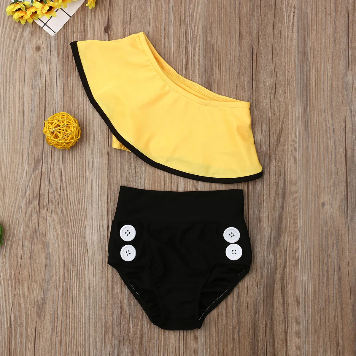 

2020 New Summer Toddler Kids Baby Girl Ruffle Bikini Set Ruffles One Shoulder Solid Tops+Shorts Swimwear Swimsuit Swimming 1-6T