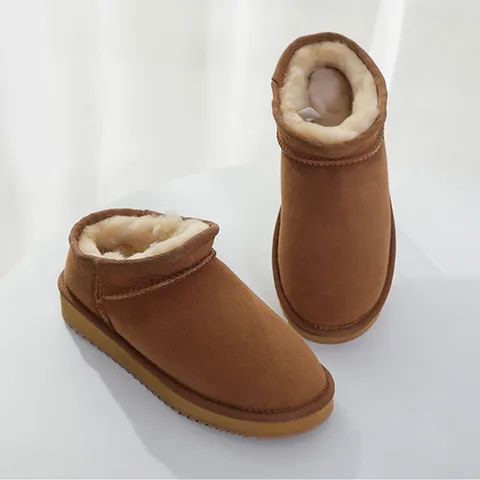 Женские зимние резиновые ботинки до щиколотки из австралийской натуральной кожи