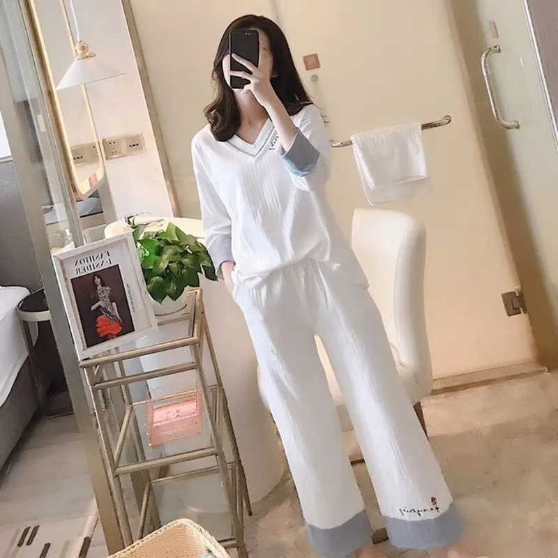 2020 женские осенние пижамные комплекты пижама с длинным рукавом длинные брюки