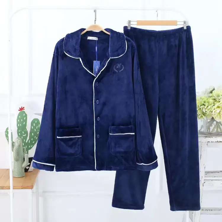 2022 Band Winter Warm Flannel Man Pyjamas Sets Thick Coral Pijamas Man fleece pajama thick flannel Long Pajamas Set for Boy