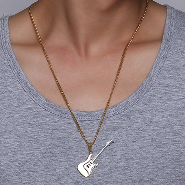 Золотые мужские ожерелья из нержавеющей стали Guita кулон музыка ювелирные