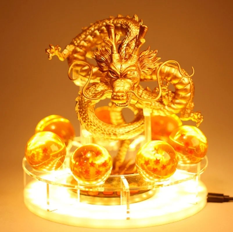 yellow lamp shenron3 15 см Dragon Ball Shenron figulas прикроватная лампа Dragon Ball Z рисунок ночной Светильник Shenlong+ 7 шт 3,5 см шарики+ акриловая полка DBZ - Цвет: yellow lamp shenron3