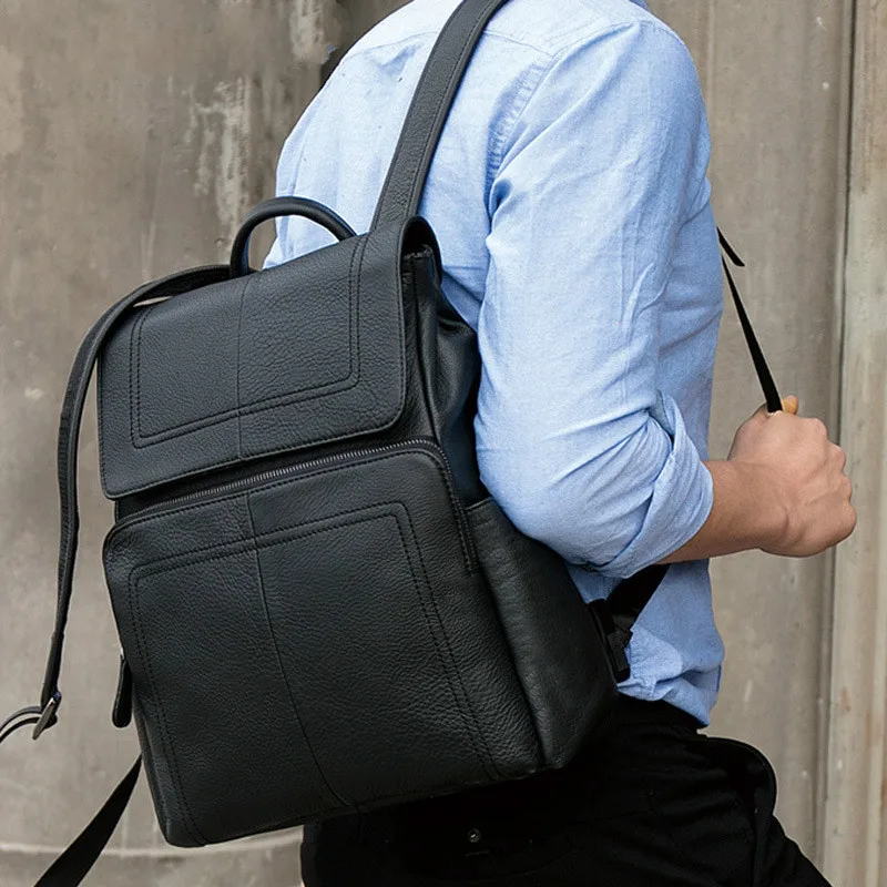 

Рюкзак мужской из натуральной кожи, модная деловая Повседневная однотонная вместительная сумка для компьютера, из воловьей кожи