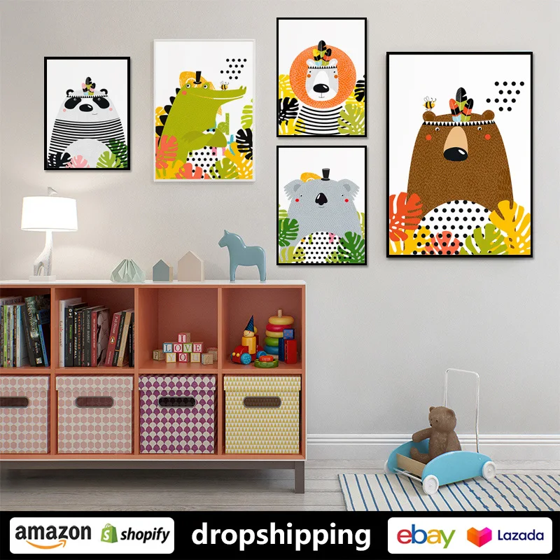 Художественная зона лиса панда крокодил милый мультфильм животные принты