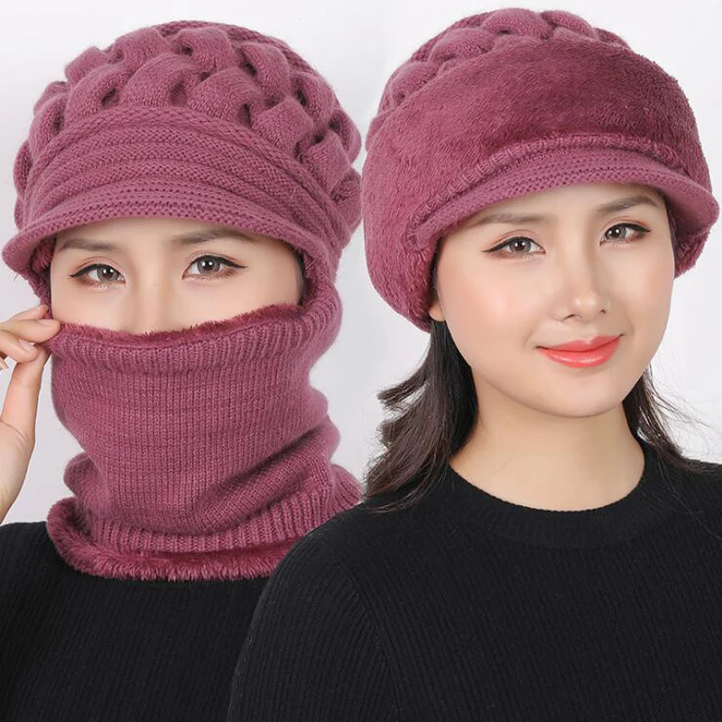 Зимние шапки Skullies Beanies шляпа для мамы бини женщин шерстяной шарф Балаклава маска