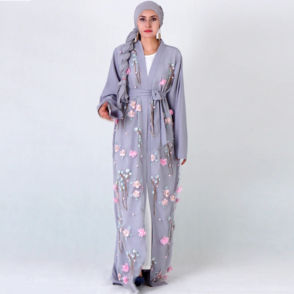 Мусульманская абайя для женщин с объемными цветами хиджаб платье Caftan кимоно