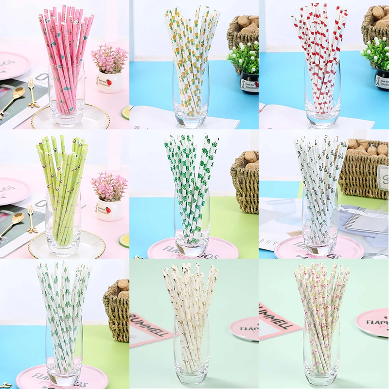 

25pcs Disposable Paper Straws Color Creative Glitter Stripes Dots Drinking Straw Baby Shower Birthday Decoration Anniversaire