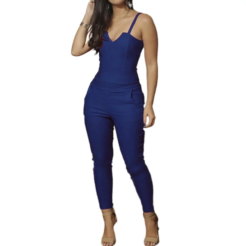 Bodysuit female olid color skinny jumpsuit high stretch suspender jumpsuit womens pant top sexy elegant streetwear