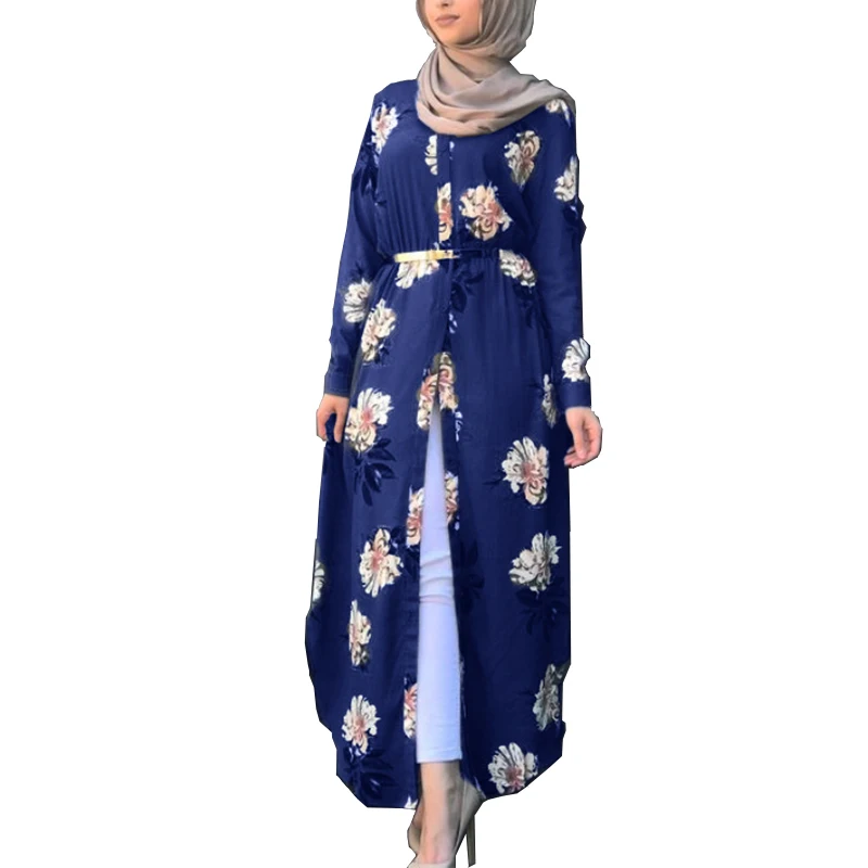 Модное женское платье Дубай с принтом туника с длинным рукавом Повседневное платье марокканский кафтан скромное платье abaya jilbab femme musulman