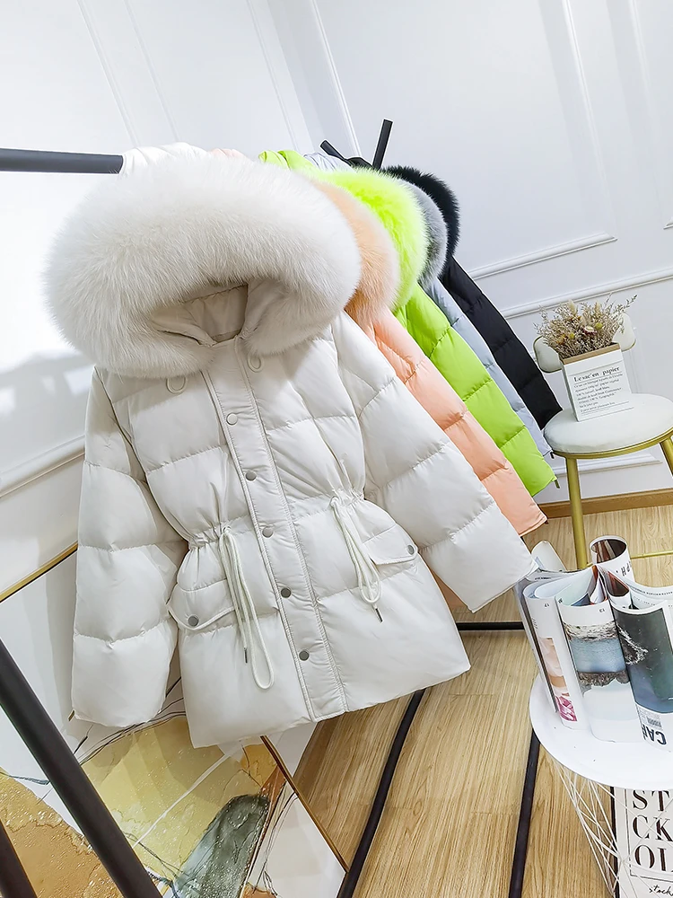 

2020 Women Winter Down Jacket Winter Large Natural Raccoon Fur Hooded Duck Down Coat Thick Down Coat Women Parkas Female Outwear